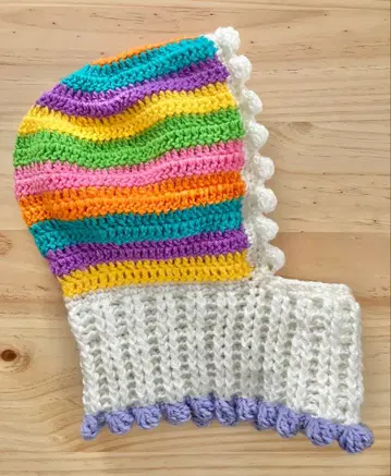 폼폼 후드 발라클라바 손뜨개질 크로셰 컬러풀 니트 모자 보닛 햇