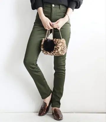 주티 안감 플리스 슬림핏 팬츠 LL 따뜻한 팬츠 올리브 그린