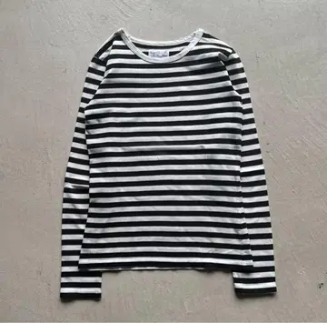 agnes b. 화이트 블랙 스트라이프 긴팔 티셔츠