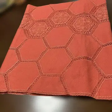 코랄 핑크 오렌지 육각형 자수 스톨 기모노