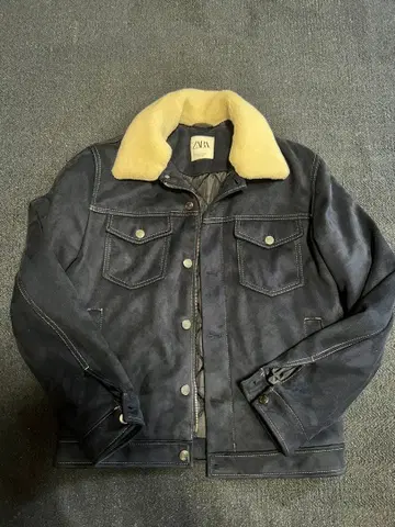 ZARA 네이비 퍼 옷깃 퀼팅 페이크 스웨이드 자켓 S