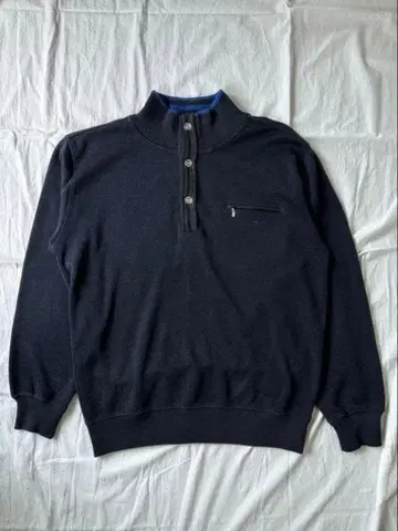 [ 하프 지퍼 맨투맨 ] 버튼 네이비