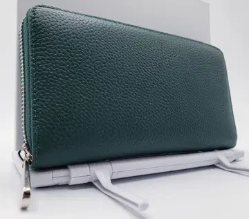 새상품 이탈리아 가죽 라운드 지퍼 장지갑 그린 천연 가죽 소가죽 주름
