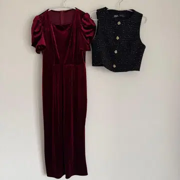 퍼프 슬리브 벨벳 원피스/