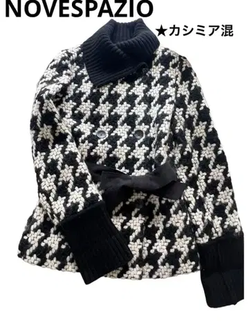 노베스파지오 아우터 하프 코트 니트 자켓 체크 하운드투스