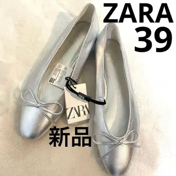 ZARA 실버 발레 슈즈 리본 포함 39 25cm