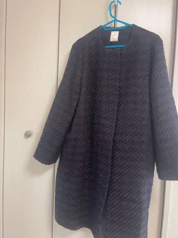 네이비와 브라운의 롱 코트 L