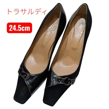 새상품급 TRUSSARDI 펌프스 24.5cm 스웨이드 x 가죽 새상품급
