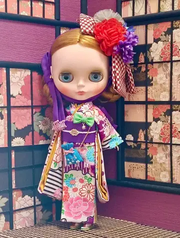 [몽인옥 고후쿠텐] 브라이스 기모노 후리소데 꽃 보닛 의상 세트