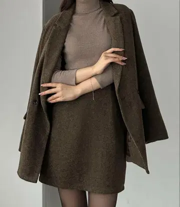 헤링본 테일러드 자켓 + 미니 스커트 큰 키 사이즈 MT