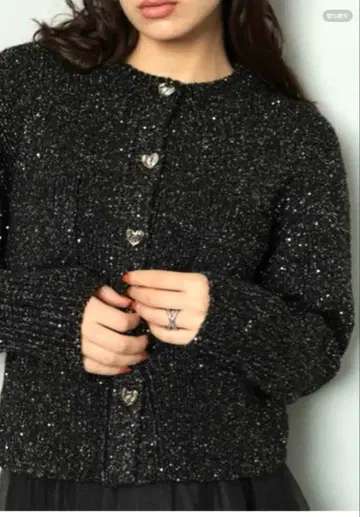 아르페쥬 스토리 스팽글 니트 자켓 라메 블랙 워셔블