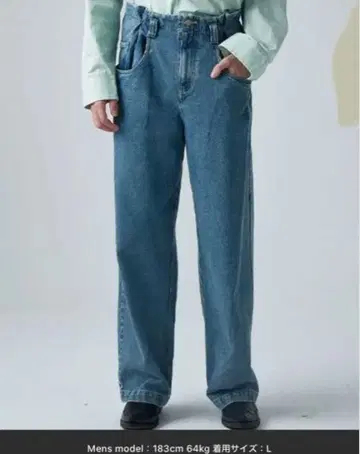 새상품급 MIX SEVEN 와이드 택 블루 데님 진