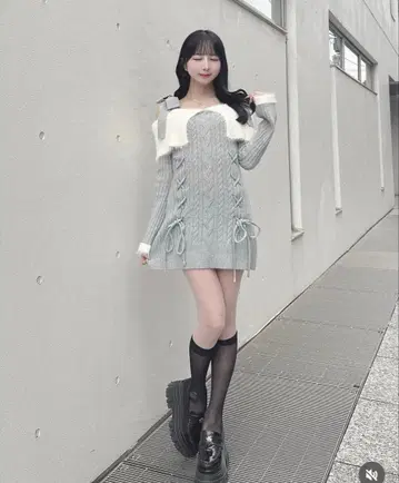 원웨이 오프숄더 니트 원피스