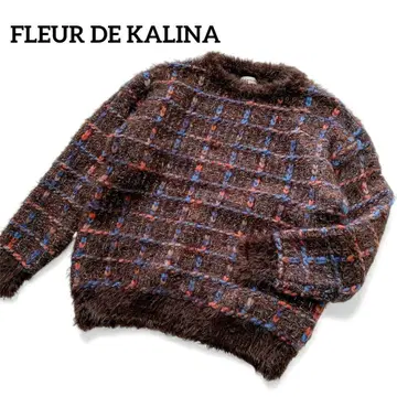 프레르 드 카리나 잠파 샤기 니트 브라운 체크 스웨터 M