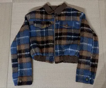 체크 무늬 크롭 자켓