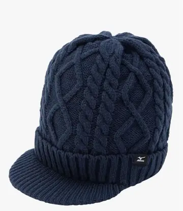네이비 케이블 짜임 니트 모자 챙 부착
