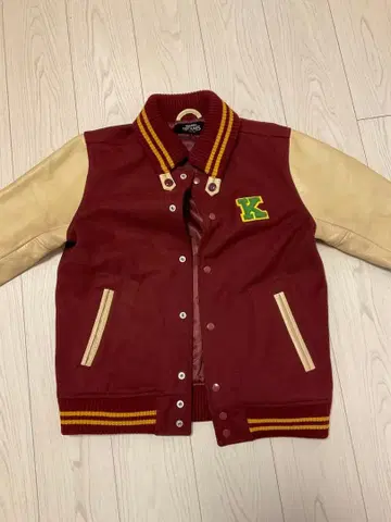 L 사이즈 빔즈 천연 가죽 절개 바시티 자켓 소가죽 돈키 넥 와펜