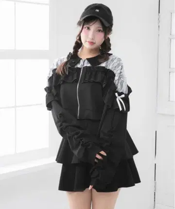 DearMyLoveRose 요크 레이스 프릴 숏 블루종