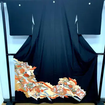 C53 순수 실크 전통 예복 기모노 화문 매화 소나무 기모노