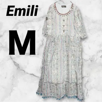 해외 구제 의류 [Emili] 자수 비즈 장식 오부 소매 롱 원피스 M