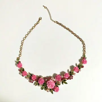 꽃 모티브 앤티크풍 목걸이 핑크