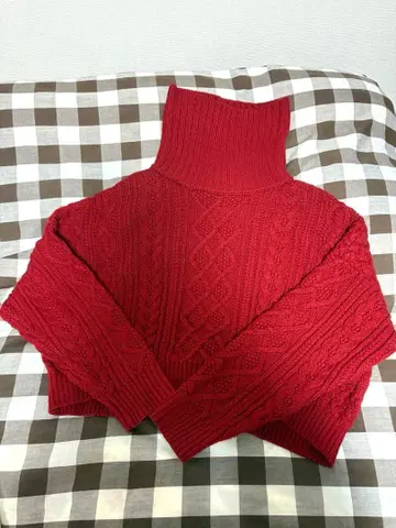 SALOON 레드 터틀넥 니트