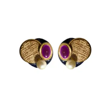 영국 부품 현지 구매 보라색과 금색 원형 귀걸이