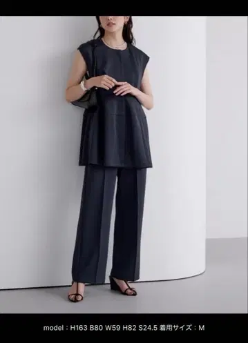 유어즈 팬츠 본딩 센터 핀턱 와이드 팬츠 네이비 M