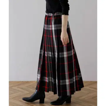 서니 라벨 체크 플리츠 이지 스커트//블랙 계열