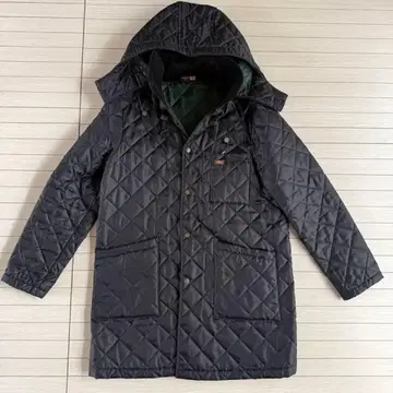 블랙 퀼팅 자켓 후드 부착