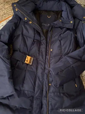 zara basic 네이비 후드 부착 다운 자켓