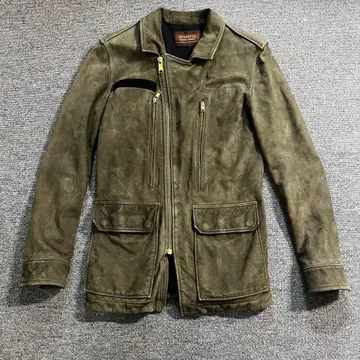 drestrip 올리브 가죽 싱글 라이더 자켓 소가죽 시크 스타일