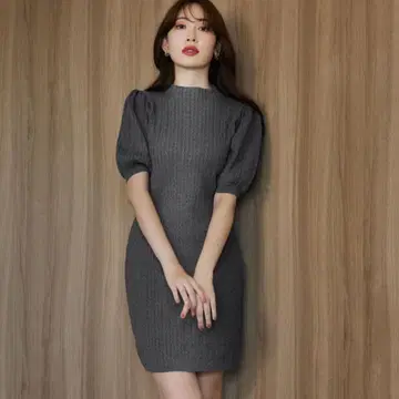 Herlipto 퍼프 슬리브 니트 원피스 M