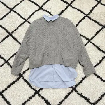 SM2 케이블 니트 셔츠 레이어드 코디 그레이 스카이블루 사만사 모스모스