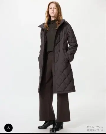 유니클로 퍼프 테크 롱 코트 릴랙스 핏 다크 브라운 M