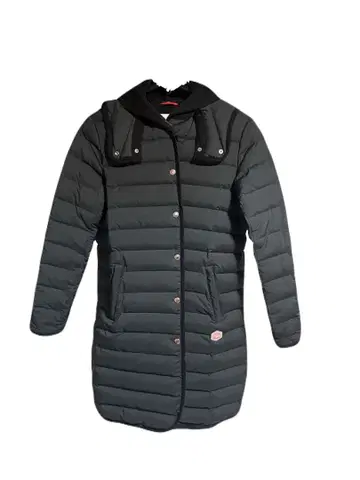 후드 부착 다크 그레이 롱 다운 자켓