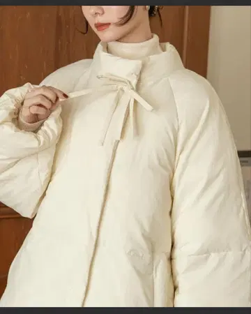 hinari 충전솜 리본 미들 코트 아이보리