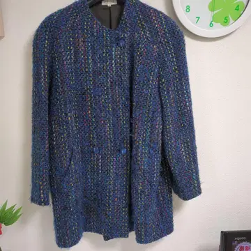 노카라 트위드 코트 블루 계열 루즈핏