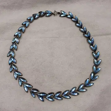 빈티지 앤티크 아르데코 거울 유리 라이트 블루 목걸이