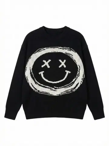 A'GEM/9 x .KOM 스마일리 페이스 오버 사이즈 니트 L 블랙