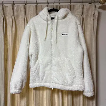NERDY 플리스 후드 자켓 화이트