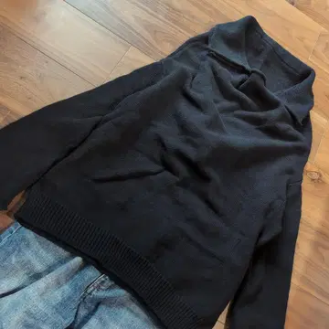 블랙 면 니트 스웨터 긴팔 이중 옷깃