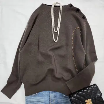 이에나 더블 페이스 니트 풀오버 브라운 프리 사이즈