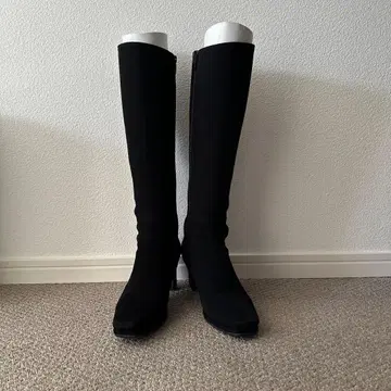 D'I CI 블랙 스웨이드 롱 부츠 사이드 지퍼 22.5cm 높이 5cm