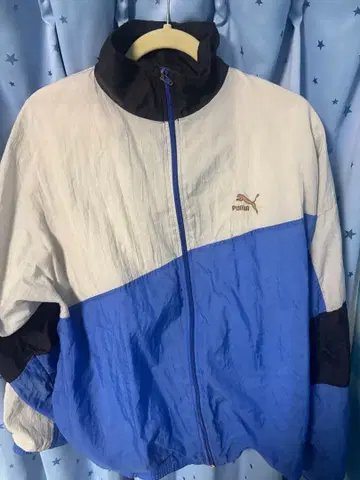 90s PUMA 나일론 자켓 L 화이트/블루/블랙