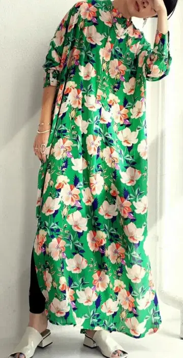 안티카 컬러풀 꽃무늬 롱 원피스 롱 셔츠