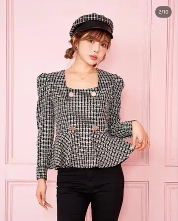 darich 트위드 페플럼 상의