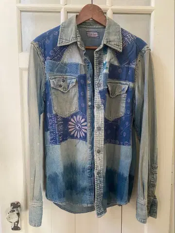 BLUE BLUE 반다나 패치워크 데님 셔츠 사이즈 2