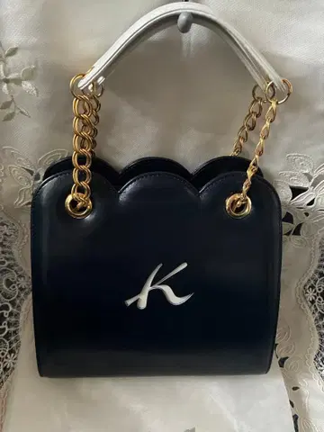 키타무라 네이비 스캘럽 디자인 핸드백