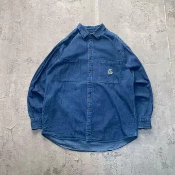 90's~ 올드 갭 USA 구제 의류 인디고 긴팔 셔츠 자수 로고 L